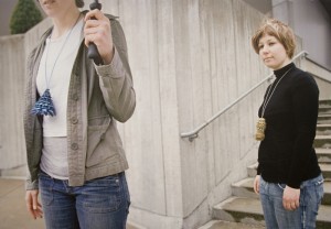 Katja and Julia wearing the pendants. (Photo by Joel Fisher)
